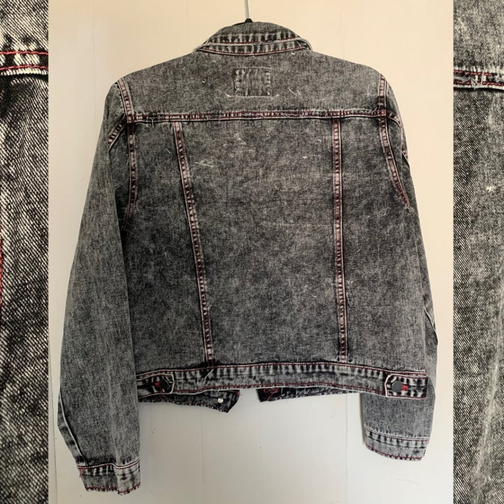 C'est Toi y2k vibes distressed grey denim jacket with pink stitching size L - Picture 5 of 7